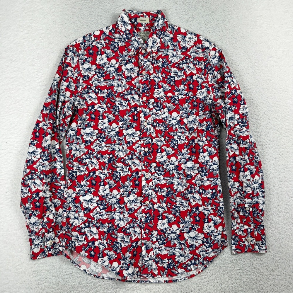 J. Crew Mens Small Secret Wash Organic Cotton Stretch Floral Button Down Shirt